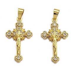Real 18K Gold Plated Brass Micro Pave Clear Cubic Zirconia Pendants, Long-Lasting Plated, Cross, Real 18K Gold Plated, 33x19x4.5mm, Hole: 3.5x5.5mm