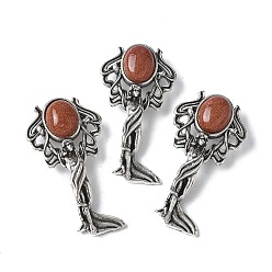 Камень с Пылевым Золотом Подвески из латуни и синтетического золота ангел, с целью перехода в кольце, античное серебро, 38x19.5x7.5~9.5 мм, отверстие : 2x6.5 мм