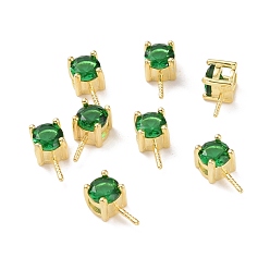 Green 925 Sterling Silver Peg Bails, with Cubic Zirconia, Square, Golden, Green, 9x4x4.5mm, Hole: 2.5x1.5mm, Pin: 0.6mm