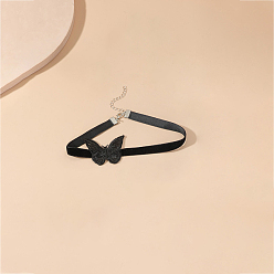 Black Halloween Themed Polyester Butterfly Chocker Necklace, Velvet Jewelry for Women, Black, 11.81 inch(30cm)