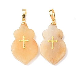 Топаз Нефрит Натуральный топаз нефрита подвески, Тыквообразной формы с латунными защелкивающимися креплениями и 304 крестообразными кабошонами из нержавеющей стали., золотые, 30.5~31.5x17~17.5x4.5~7 мм, отверстие : 7.5x4 мм