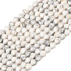 Белый Природные Говлит бисер нитей, граненые, твист, белые, 6~6.5x5x5 мм, отверстие : 1 мм, около 58~61 шт / нитка, 14.17''~14.69'' (36~37.3 см)