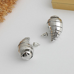 spiral hollow earrings - silver Fashionable C-shaped water drop earrings with spiral pattern - metal, hollowed-out, silver needle.