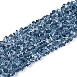 Стально-синий Прозрачные стеклянные бусины, треугольные, граненые, стальной синий, 3~3.5x4~4.5x4~4.5 мм, отверстие : 0.8 мм, около 121~131 шт / нитка, 14.37~15.35 дюйм (36.5~39 см)