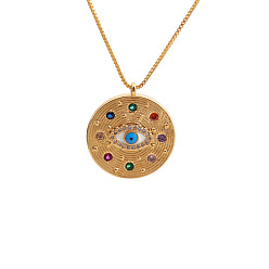 A0476YS Devil's Eye + Box Chain Gold-Plated Copper Zirconia Evil Eye Necklace with Fatima Hand Design