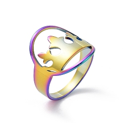 Rainbow Color Ионное покрытие (ip) 201 овальная форма из нержавеющей стали с кольцом в виде короны, полое широкое кольцо для женщин, Радуга цветов, размер США 6 1/2 (16.9 мм)