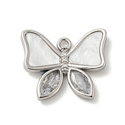Platinum Brass Micro Pave Cubic Zirconia Pendants, with Acrylic Cabochons, Long-Lasting Plated, Butterfly, Platinum, 18x21x3mm, Hole: 1.8mm