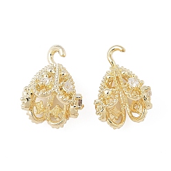 Настоящее золото 16K Латунный микро-паве кубический цирконий, за половину пробурено бисера, цветок, реальный 16 k позолоченный, 10.5 мм, отверстие : 1.5 мм, штифты : 0.7 мм