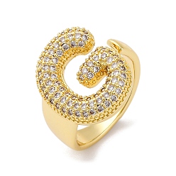 Letter G Кольца-манжеты для пальцев с покрытием из латуни с микропаве из прозрачного кубического циркония для женщин, долговечный, реальный 18 k позолоченный, Письмо ~ Z, Буква G, 18.5x12.5 мм, внутренний диаметр: 17.5 мм