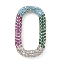 Разноцветный Стойка покрытие латунь микропаве кубический цирконий овальные соединительные кольца, долговечный, без свинца и без кадмия, платина, красочный, 25x14.5x3 мм, внутренний диаметр: 19x8.5 мм