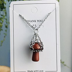 Red Jasper Natural Red Jasper Mushroom Pendant Necklace, Titanium Steel Jewelry for Women, 17.72 inch(45cm)