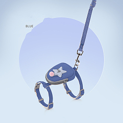 Marine Blue Star Pet Backpack Harness and Leash Set for Cat Small Dag, Polyester Belt Traction Rope Cat Escape Proof with Plastic Adjuster and Alloy Clasp, Adjustable Harness Pet Supplies, Marine Blue, Inner Diameter: 14~32mm, Rope: 1200mm