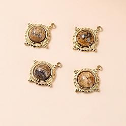 Пейзажный Джаспер Подвески из сплава натуральной яшмы, плоские круглые прелести, 18x15x6 мм