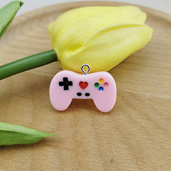 Pink Resin Pendants, with Platinum Plated Iron Loops, Game Controller Charm, Pink, 20x28mm