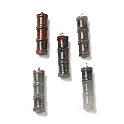 Bloodstone Natural African Bloodstone Pendants, Bamboo Stick Charms, with Stainless Steel Color Tone 304 Stainless Steel Loops, 45x12.5mm, Hole: 2mm