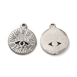 Stainless Steel Color 304 Stainless Steel Pendants, with Crystal Rhinestone, Flat Round with Eye Charms, Stainless Steel Color, 22x18.5x2mm, Hole: 2mm