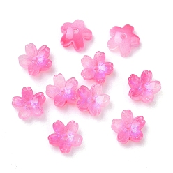 Светло-Вишневый Окрашенные и нагретые стеклянные колпачки для бусин, 5-лепестков цветка, светло-вишневый, 10.5x11x4.7 мм, отверстие : 1 мм
