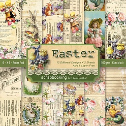 Rabbit 24 Sheets 12 Patterns Easter Themed Scrapbook Paper Pads, for DIY Album Scrapbook, Background Paper, Diary Decoration, Easter Theme Pattern, 152x152mm, 2 sheets/pattern