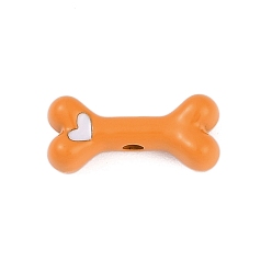 Оранжевый Стойка гальваническое покрытие распылением сплав эмалированные шарики, без кадмия, без никеля и без свинца, собачья кость с сердцем, оранжевые, 15x7x5 мм, отверстие : 1.6 мм