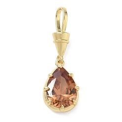 Marron Sablonneux Pendentifs en laiton zircon cubique pavé, charmes de larme, charmes de pierre unique, plaqué longue durée, crémaillère plaquage, sans plomb et sans cadmium, réel 18 k plaqué or, Sandy Brown, 36mm, Trou: 8x5mm