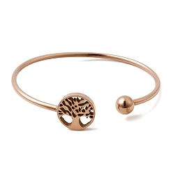 Розовое Золото 304 женские браслеты-манжеты из нержавеющей стали, древо жизни, ионное покрытие (ip), долговечный, розовое золото , внутренний диаметр: 2.38 дюйм (6.05 см) x 2.07 дюйм (5.25 см)