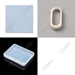 Silver 3Pcs 925 Sterling Silver Spring Gate Rings, with 1Pc Double Sided Suede Fabric Silver Polishing Cloth, Oval, Silver, 14.5x7.5x2.5mm