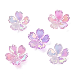 Purple UV Plating Opaque Acrylic Beads, Iridescent, Flower, Gradient Color, Purple, 11x11.5x4mm, Hole: 1.4mm