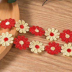 Red Polyester Lace Trim, Embroidered Trim Ribbons, for Sewing or Craft Decoration, Flower, Red, 1 inch(25mm), 15 yards/strand