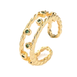 Зеленый Открытые манжеты из латуни с микро-паве и кубическим цирконием для женщин, без свинца и без кадмия, долговечный, реальный 18 k позолоченный, круглые, зелёные, регулируемый, 6.5 мм
