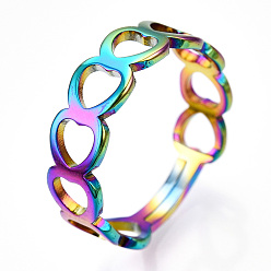 Rainbow Color Ионное покрытие (ip) 304 регулируемое кольцо из нержавеющей стали с полым сердцем для женщин, Радуга цветов, размер США 6 1/4 (16.7 мм)