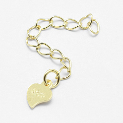 Real 18K Gold Plated 925 Sterling Silver Extender Chains, with Heart Charms, Real 18K Gold Plated, 39~41mm, Heart: 7x5x0.5mm