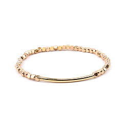 Gold Gold-tone Miyuki Elastic Crystal Beaded Bracelet with Acrylic Tube Beads
