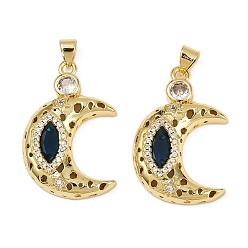 Луна Латунные микро проложить кубического циркония подвески, со стеклом, без кадмия и без свинца, стойки покрытие, долговечный, реальный 18 k позолоченный, луна, 29x20x6 мм, отверстие : 3.5x3 мм