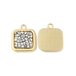 Crystal Rhinestone Pendants, with Light Gold Plated Brass Findings, Square, Cadmium Free & Lead Free, Crystal, 17x15x3mm, Hole: 1.8mm