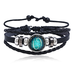 Cancer (zodiac sign) Zodiac Constellation Couples Leather Bracelet - DIY Multilayer Braided Night Sky Starry Handmade Jewelry