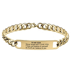 Golden Rectangle with Word Stainless Steel Link Bracelet with Curb Chains, Golden, 8-1/4 inch(21cm)