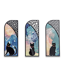 Lune Signets rectangulaires pour animaux de compagnie, marque page motif chat noir, motif de lune, 118x45mm, 3 styles, 2 pcs / style, 6 pièces / kit