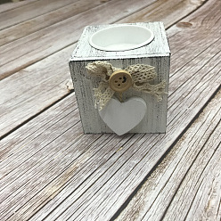 WhiteSmoke Wooden Candle Holder, Tealight Candlestick Holder, Cube with Heart, WhiteSmoke, 5.8x5.8x5.8cm