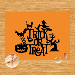 Orange Halloween Theme Pattern Polyester Placemats, Oilproof Anti-fouling Hot Pads, for Cooking Baking, Rectangle, Orange, 320x420mm