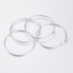 Silver 304 Stainless Steel Hoop Earrings, Hypoallergenic Earrings, Silver, 36x35x2mm, 12 Gauge, Pin: 1x0.8mm