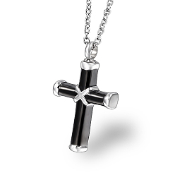 Black Stainless Steel Religion Cross Pendant Necklace, Keepsake Memorial Ash Urn Necklace, Cable Chain Necklace, Black