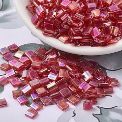 (TL254) Transparent Red AB MIYUKI TILA Beads, Japanese Seed Beads, 2-Hole, (TL254) Transparent Red AB, 5x5x1.9mm, Hole: 0.8mm, about 590pcs/50g