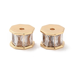 Real 18K Gold Plated Brass Beads, with Glass, Octagon Column, Real 18K Gold Plated, 10.5x10.5x7.5mm, Hole: 1.8mm