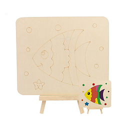 Fish DIY Unfinshed Wooden Display Decorations, Home Decorations, Drawing Board with Rack, Antique White, Fish Pattern, 15x18cm