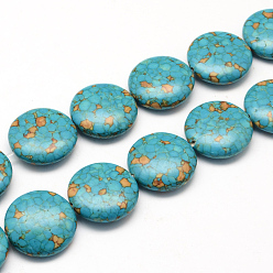 Medium Turquoise Dyed Synthetic Turquoise Bead Strands, Flat Round, Medium Turquoise, 16x8mm, Hole: 1~2mm, about 23pcs/strand, 15.4 inch~16.5 inch