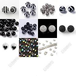 Черный Наборы для изготовления ювелирных изделий своими руками, включая круглые акриловые и смоляные стразы, а также разделительные бусины из латунных стразов., чёрные, 20x19 мм, отверстие : 3 мм