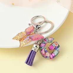 Letter G Resin Letter & Acrylic Butterfly Charms Keychain, Tassel Pendant Keychain with Alloy Keychain Clasp, Letter G, 9cm