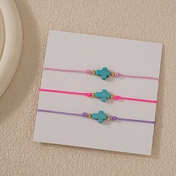 Бирюза 3 шт. браслеты из окрашенных синтетических бирюзовых бусин зеленого цвета и латунных бусин, сплетенные из бусин, украшения из полиэстеровой нити, плетеные для женщин, крестик, разноцветные, золотые, 11.02 дюйм (28 см)