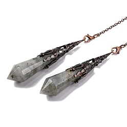 Лабрадорита Натуральный лабрадорит остроконечный маятник для биолокации большие подвески, без свинца и без кадмия, С латунными красными медными тонами, шестиугольный конус, 265 мм, отверстие : 2 мм