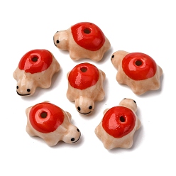 Темно-Красный Ручной работы яркие остеклением шарики фарфора, черепаха, темно-красный, 20~21x13~14x9~10 мм, отверстие : 1.5~3 мм